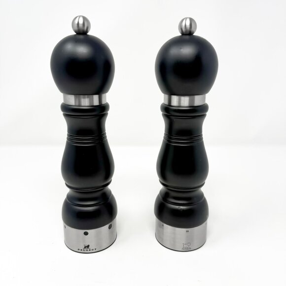Peugeot Chateauneuf Salt & Pepper Mill Set Matte Black & Brushed Steel 9.5" - Picture 1 of 7